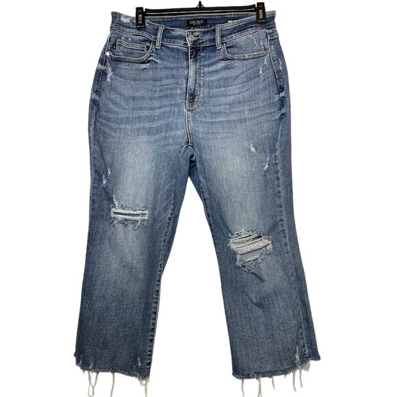 Judy Blue Jeans Wide Leg Cropped Womens SZ 16 Distressed Denim Stretch Raw Hem - Picture 1 of 12